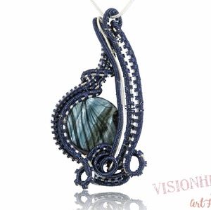 Blue Abalone Shell wire woven pendant